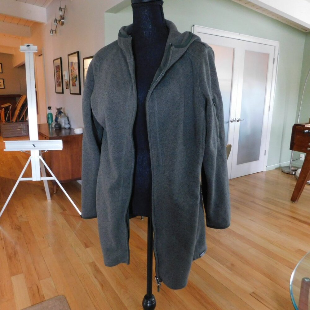 L.L. Bean Black Olive Long Sweater fleece zipper hoodie Petite XL